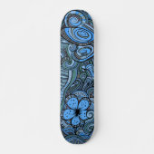 Skateboard Cool Moderne Bleu Abstrait motif floral (Devant)
