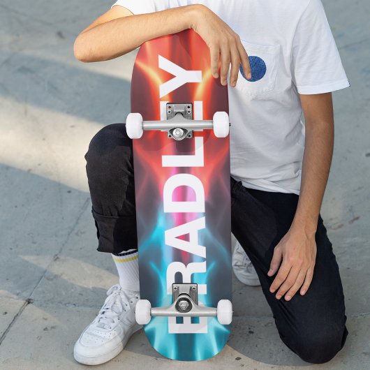 Skateboard Cool Moderne Bleu Rouge Feu tendance Nom personnal