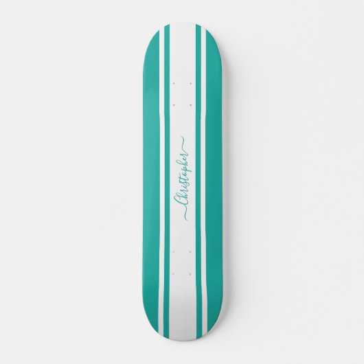 Skateboard Cool moderne Turquoise White Racing rayures Monogr (Devant)
