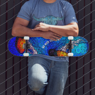 Skateboard Cool Orange Jellyfish Bleu Océan, Go with the Flow