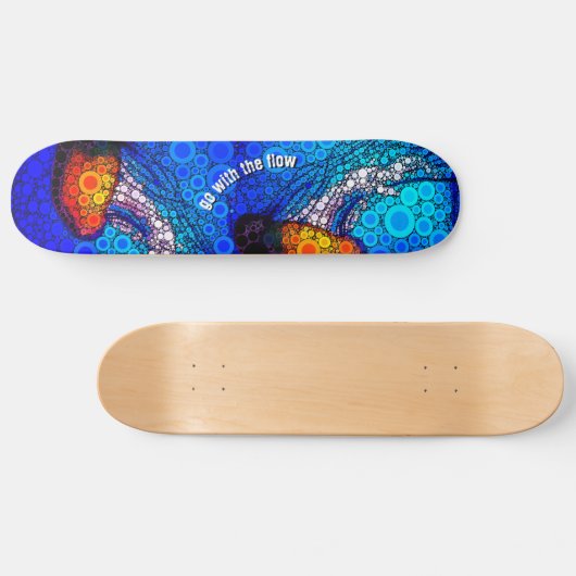 Skateboard Cool Orange Jellyfish Bleu Océan, Go with the Flow (Horz)