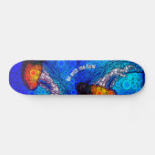 Skateboard Cool Orange Jellyfish Bleu Océan, Go with the Flow (Horz)