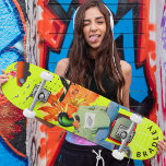 Skateboard Cool Surreal Funny Unique Personnalisé Nom<br><div class="desc">Cool Surreal Funny Unique Personnalisé Nom personnalisé Skateboard vous propose votre nom personnalisé dans la typographie moderne sur un collage amusant de voitures, avions, canards, fleurs, oiseaux et une personne. Personnalisez en modifiant le texte dans la zone de texte fournie. Offrez un cadeau sur mesure, un skateboard personnalisé à votre...</div>