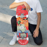 Skateboard Cool Surreal Funny Unique Personnalisé Nom<br><div class="desc">Cool Surreal Funny Unique Personnalisé Nom personnalisé Skateboard vous propose votre nom personnalisé dans la typographie moderne sur un collage amusant de voitures, avions, canards, fleurs, oiseaux et une personne. Personnalisez en modifiant le texte dans la zone de texte fournie. Offrez un cadeau sur mesure, un skateboard personnalisé à votre...</div>