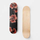 Skateboard Coquelicots Fleurs Noir (Recto)