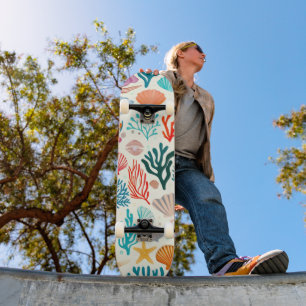 Skateboard Coquillage de corail d'été tropical coloré