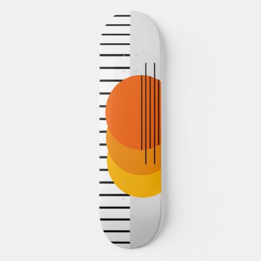 Skateboard Coucher de soleil Abstrait noir blanc orange jaune (Recto)