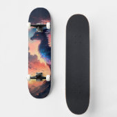 Skateboard Coucher de soleil de dragon aux teintes orange et  (Recto)