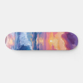 Skateboard Coucher de soleil rose violet | Aquarelle reflets (Horz)