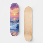 Skateboard Coucher de soleil rose violet | Aquarelle reflets (Recto)