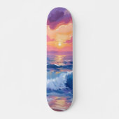 Skateboard Coucher de soleil rose violet | Aquarelle reflets (Devant)
