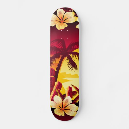 Skateboard Coucher de soleil tropical avec palmiers (Recto)