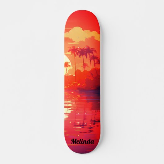 Skateboard Coucher de soleil tropical cool (Devant)