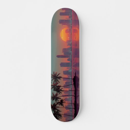Skateboard Coucoucher de soleil Retro Synthwave Cityscape (Devant)