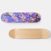 Skateboard Couleur bleu rose abstrait design floral (Horz)