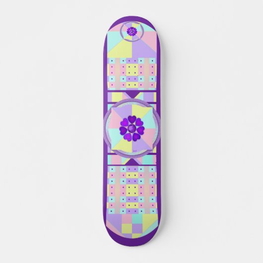 Skateboard Couleurs pastel & coeurs violets battre (Devant)