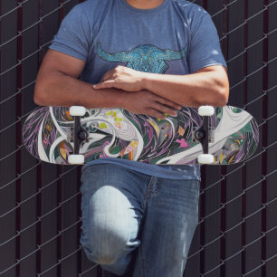 Skateboard Courbes de peinture colorées Art Abstrait