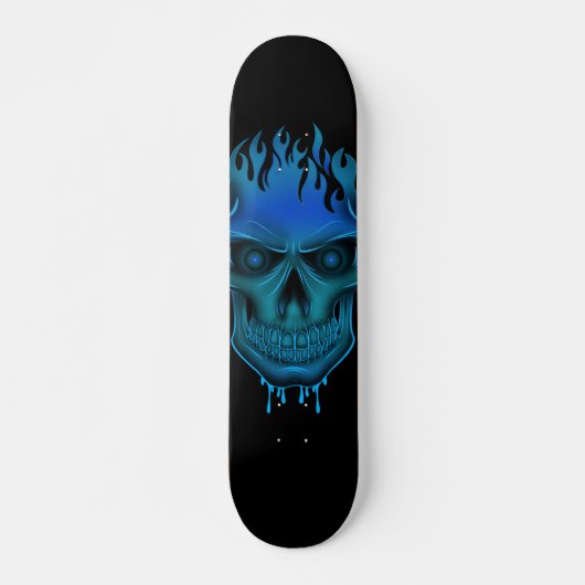 Skateboard Crâne à flamme - bleu (Devant)