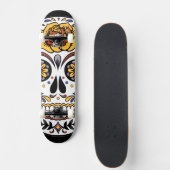 Skateboard Crâne à sucre rose jaune sur noir (Devant)