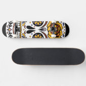 Skateboard Crâne à sucre rose jaune sur noir (Horz)