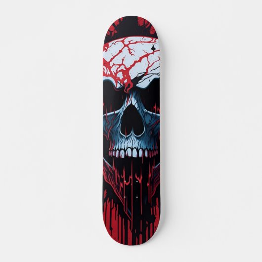 Skateboard Crâne blanc, rouge et noir - Crâne numérique (Devant)