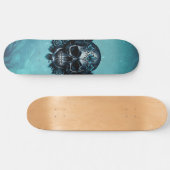 Skateboard Crâne bleu foncé avec roses. (Horz)