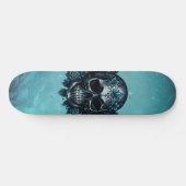 Skateboard Crâne bleu foncé avec roses. (Horz)