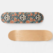 Skateboard Crâne De Chat Floral Avec Fleurs Oranges Sur Vert  (Horz)