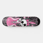 Skateboard Crâne de fille avec guitare rose (Horz)