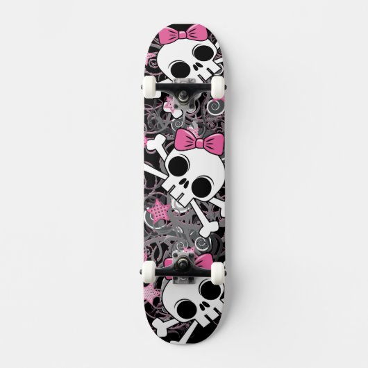 Skateboard Crâne de fille et os croisés (Recto)