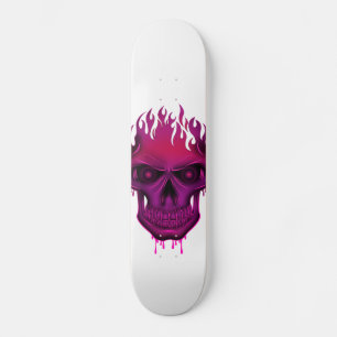 Skateboard Crâne de flamme - rose chaud