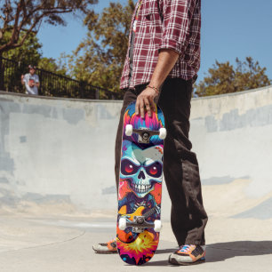 Skateboard Crâne de rockeur avec mohawk