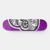 Skateboard Crâne de sucre blanc noir Parties scintillant viol (Horz)