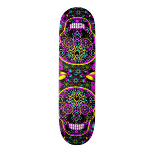 Skateboard Crâne de sucre dans le rose au néon