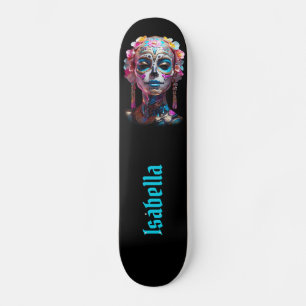 Skateboard Crâne de sucre multicolore gras