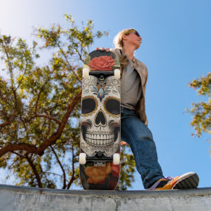 Skateboard Crâne de Sucre Planche à Roulettes Florale