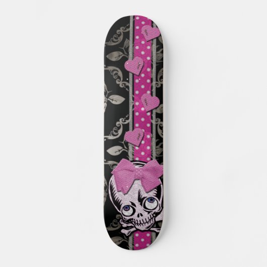 Skateboard Crâne déplaisant de fille avec l'arc rose sur la (Recto)