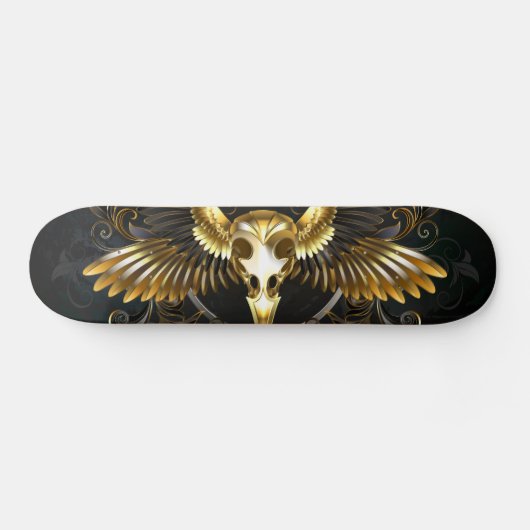 Skateboard Crâne d'oiseaux dorés sur arrière - plan noir (Horz)