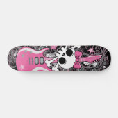Skateboard Crâne Girly avec la guitare rose (Horz)