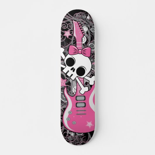 Skateboard Crâne Girly avec la guitare rose (Devant)