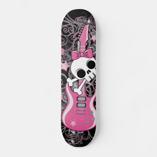 Skateboard Crâne mignon avec la guitare rose (Recto)