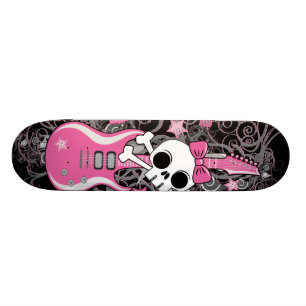 Skateboard Crâne mignon avec la guitare rose