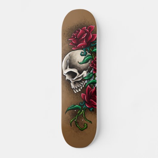 Skateboard Crâne occidental avec les roses rouges et le (Recto)