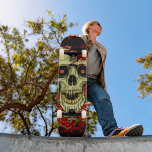 Skateboard Crâne robot Rose sanglant