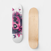 Skateboard Crâne rose avec papillons et coeurs (Recto)