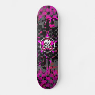 Skateboard Crâne rose étoile