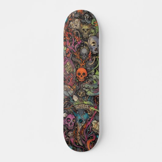 Skateboard Crânes psychédéliques colorés (Devant)