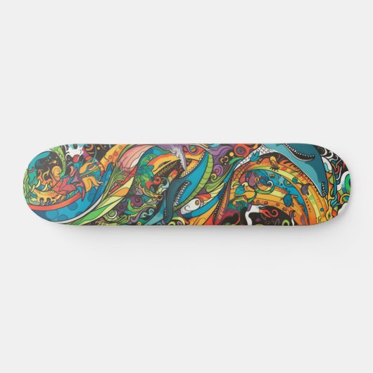 Skateboard Créatures marines psychédéliques colorées (Horz)