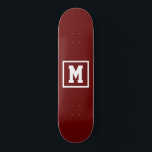 Skateboard Créez votre propre Modèle Monogramme rouge et blan<br><div class="desc">Créez votre propre Monogramme Modèle skateboard rouge et blanc. Ajoutez facilement le monogramme initial en couleur blanche sur un arrière - plan sombre. choisissez le type de pont dans le menu d'options.</div>