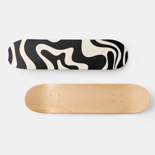 Skateboard Crème noire Motif Abstraite Retro Liquid Swirl (Horz)